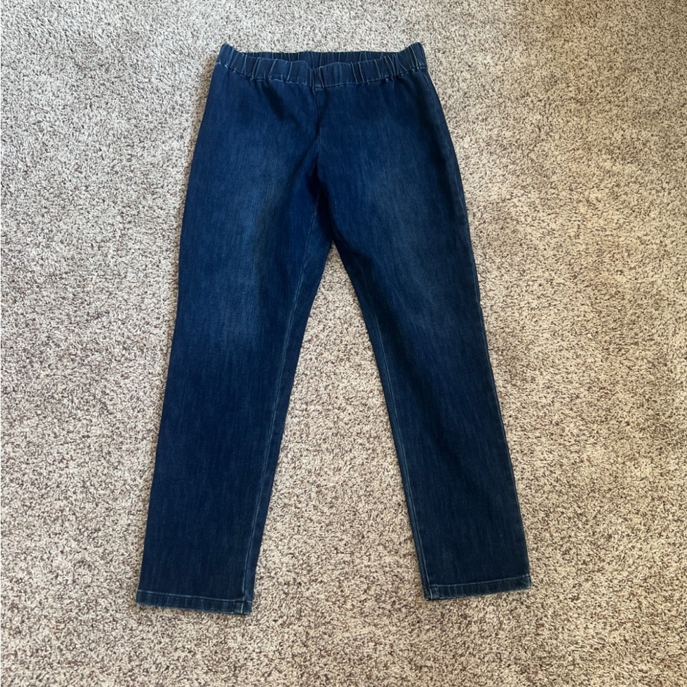 Soft Surroundings Pull-On Denim Jeans Size L Dark Wash Elastic Waist